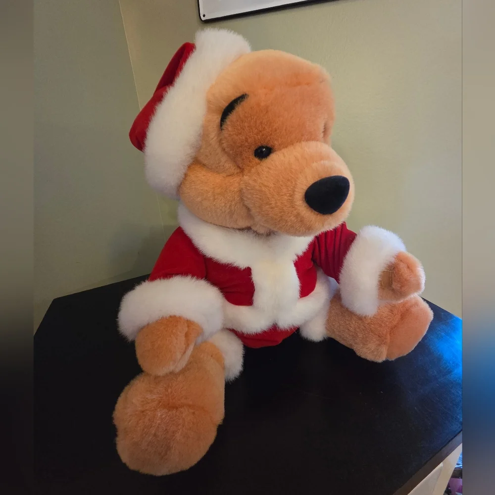 Disney Winnie The Pooh Musical Plush Bear Santa Hat Wish You A Merry Christmas